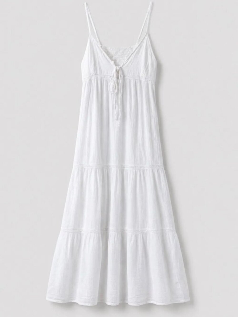 White Tiered Strappy Midi Dress by BLANCO